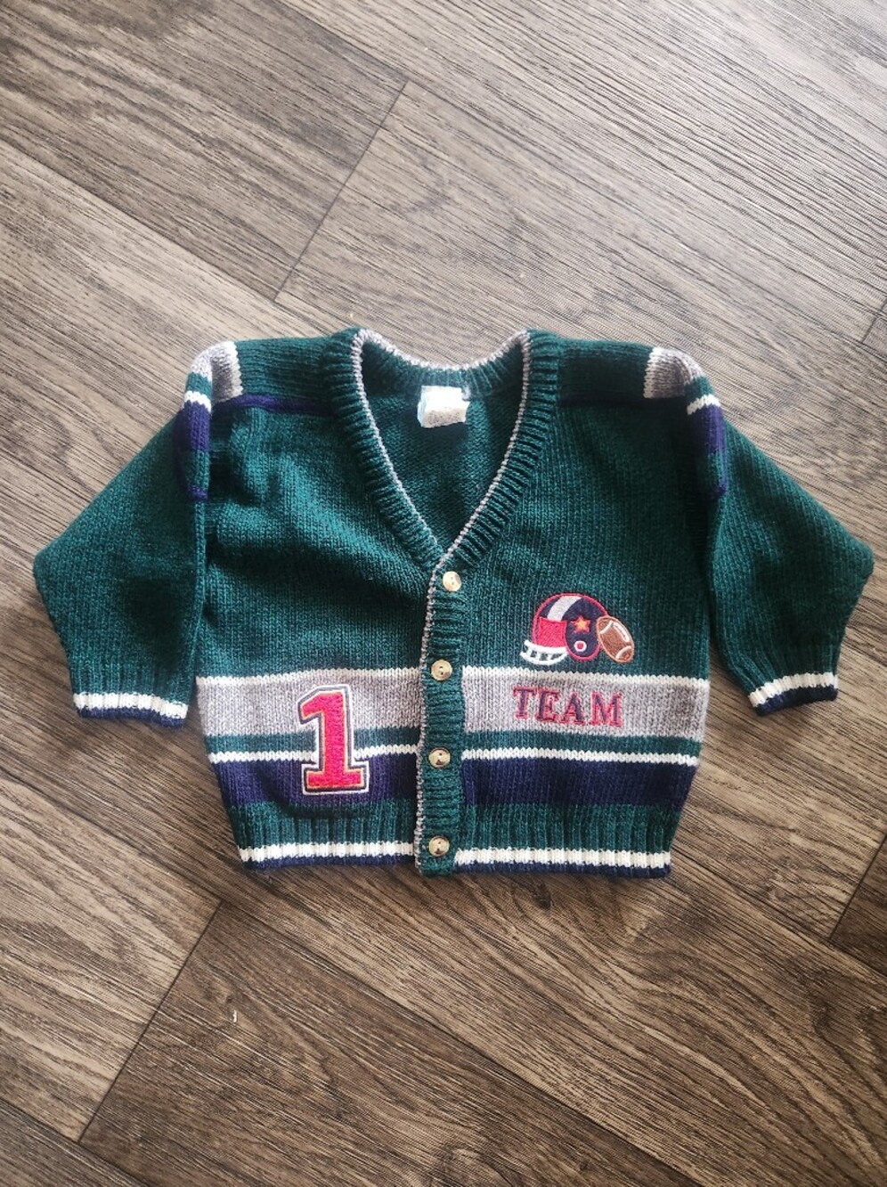 Vintage Boys Football Cardigan Sweater Green Varsity Size 18 Months